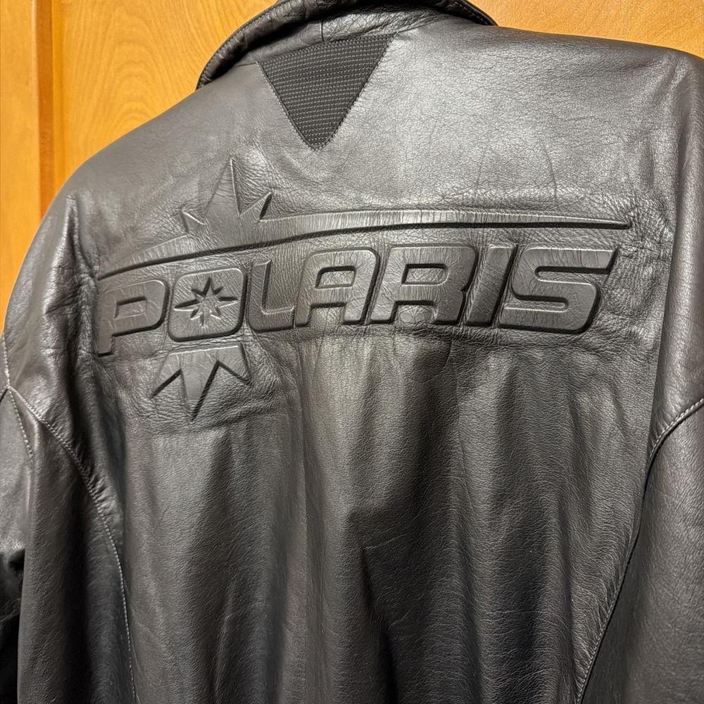 Vintage Polaris Leather Snowmobile Jacket Mens S Black Insulated Biker Bomber⁠